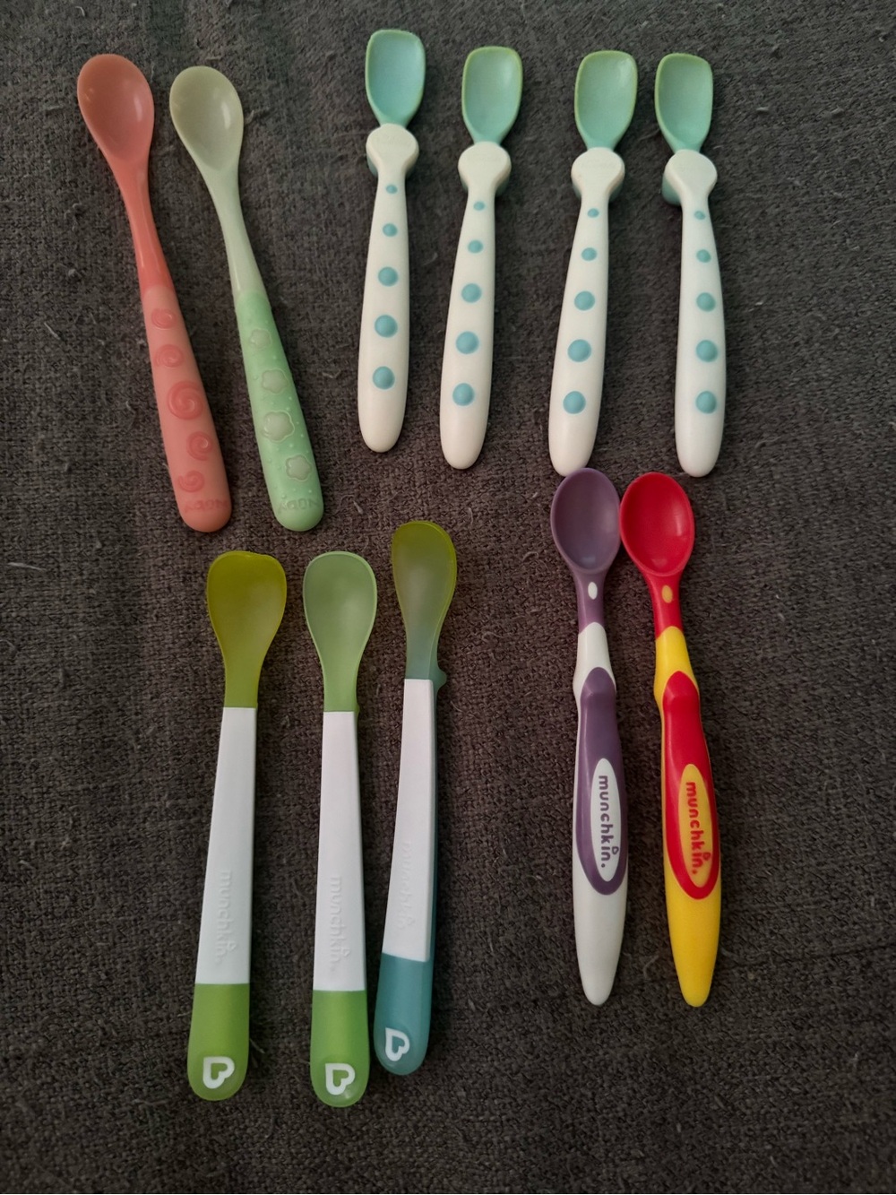 Munchkin Assorted Baby Spoons in Pink, Cream, Teal, Lime, Purple, Red, Yellow